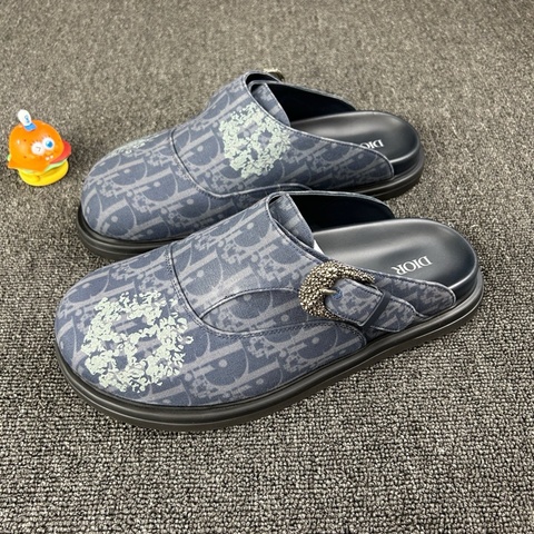 Dior迪奧 藍色老花滿印勃肯拖鞋 尺碼：44碼