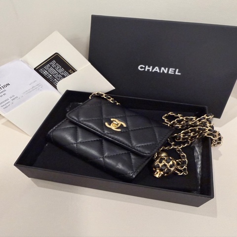 CHANEL✨經典翻蓋鏈條金球調節釦卡包鏈條包斜背包 32開