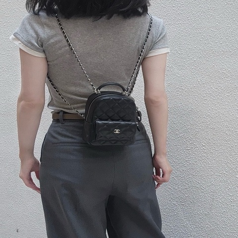 CHANEL✨經典荔枝紋鏈條MINI小書包後背包雙肩包 購證 芯片款 可斜背可後背