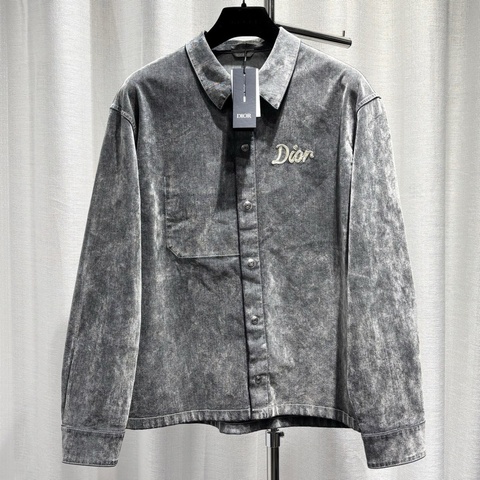【全新】DIOR 迪奧 夾克 牛仔外套 54碼 水洗字母刺繡logo 煙灰色