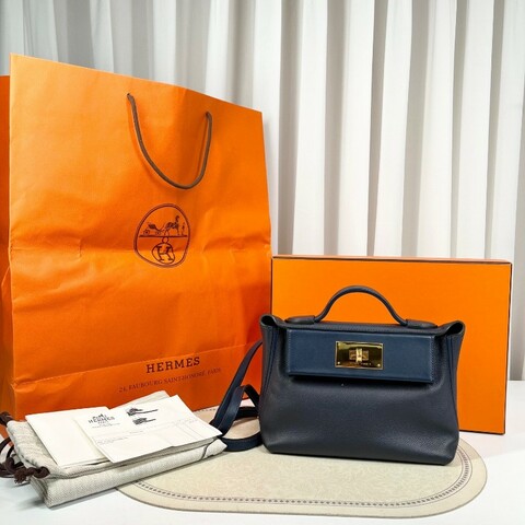 HERMES 全套 Y刻 mini 2424 午夜藍 金扣