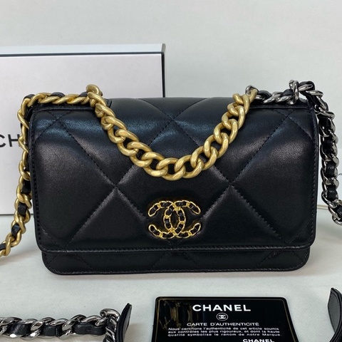Chanel香奈兒 黑金19bag woc鏈條包 29開