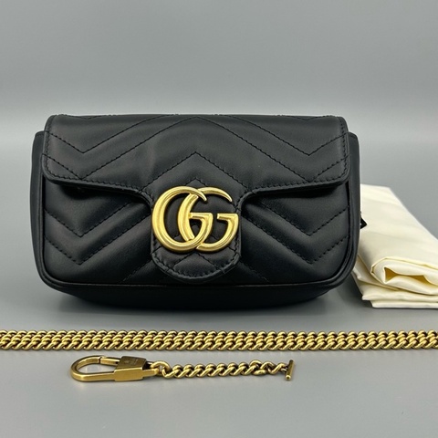 GUCCI 古馳 黑金馬蒙迷你鏈條單肩斜挎包
