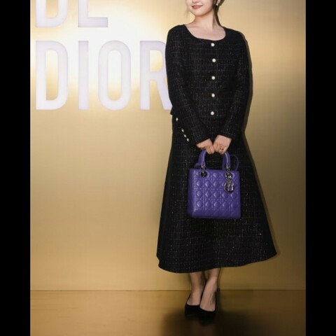 Dior 迪奧 Lady Dior 五格中號 小羊皮黛妃包 深紫金扣 附背帶