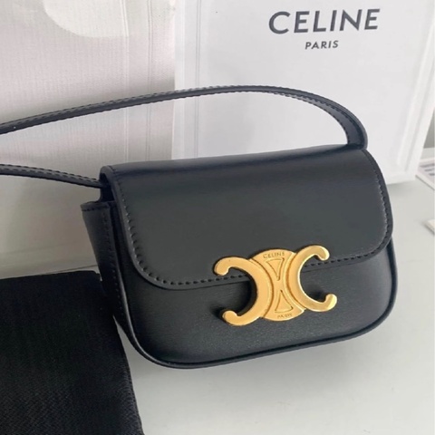 「JL精品代購」98新 CELINE黑金Box皮凱旋門迷你腰包斜挎包