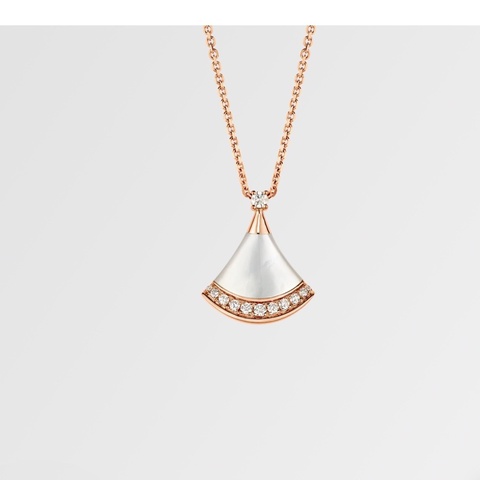 BVLGARI 寶格麗 divas限量款白貝母邊鑽小扇子項鍊 優雅百搭 鏈長：44.5cm