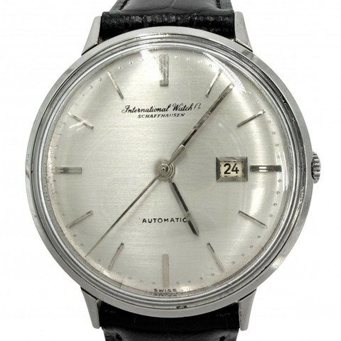 IWC 沙夫豪森男士腕錶，自動上鍊，日期顯示，銀色錶盤，8531 機芯，不鏽鋼錶殼，皮革錶帶，銀色/黑色。