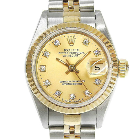 勞力士 Datejust 雙色腕錶 69173G X 字頭，10 顆鑽石鑲嵌，香檳金錶盤，18K 黃金/不鏽鋼錶殼，2022 年 4 月
