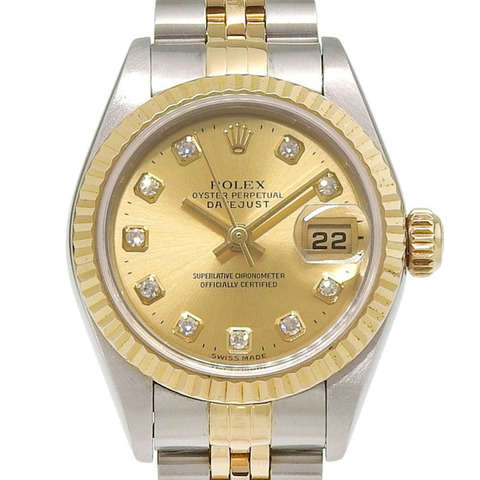 勞力士 Datejust 雙色腕錶 79173G P 字頭，10 鑽鑲嵌，香檳金錶盤，18K 黃金/不鏽鋼錶殼，26 毫米錶徑。