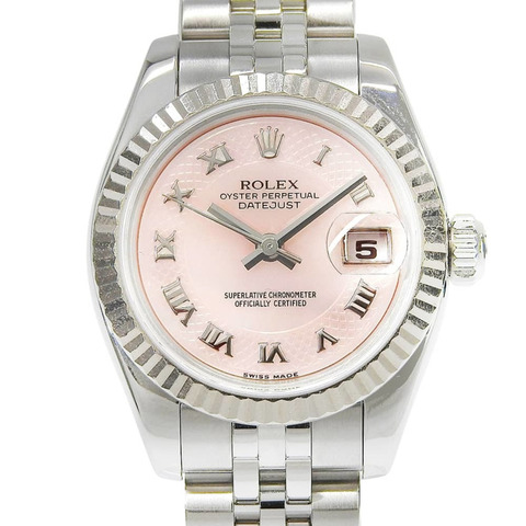勞力士 Datejust 179174NR（D 序號），粉紅珍珠母貝錶盤，18K 白金/不鏽鋼，自動上鍊機芯，約 26 毫米，2025 年 10 月。