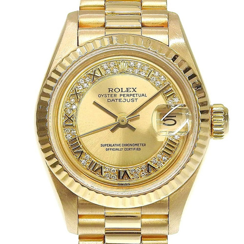 勞力士 Datejust 69178MR X 字頭，實金錶殼，香檳金錶盤，鑲嵌數億顆鑽石，18K黃金錶帶
