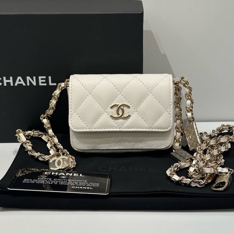 999新 Chanel 香奈兒 21K 菱格皮穿鏈 金扣 mini woc 腰包
