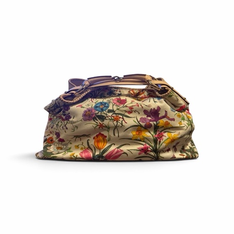 GUCCI 絕版 Flora Canvas Pelham 經典花卉帆布肩背包 WS32564