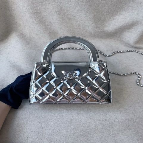 99新 香奈兒 Chanel 26c 鏡面 Kelly 大號 銀色 銀扣 牛皮 手提 單肩 斜挎