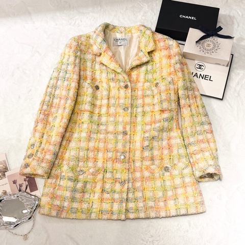 CHANEL Tweed Jacket 橙黃色vintage長款外套