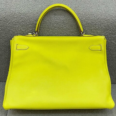 愛馬仕 Hermès Kelly 35 檸檬黃拼灰色 Epsom皮 銀扣 框N