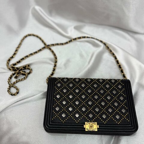 香奈兒 Chanel WOC 鉚釘 黑色 牛皮 金扣