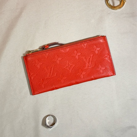 🍊限時驚喜 即將下架 LV Louis Vuitton 路易威登 橘牛皮壓紋老花拉鏈 卡夾零錢包