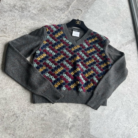 Chanel 15B深灰色碎花针织上衣fr36