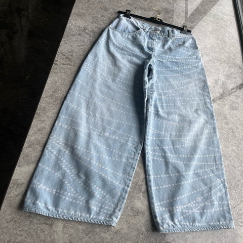 Chanel 25p浅蓝色珍珠阔腿裤fr36