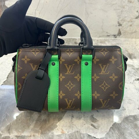 路易威登/Louis Vuitton  keepal|25 老花拼綠皮 手提包斜挎包 芯片款
