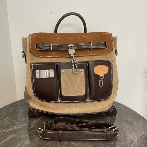 路易威登/Louis Vuitton STEAMER 40 手袋 手提包棕色 絨面牛皮革 雙肩包 銀扣