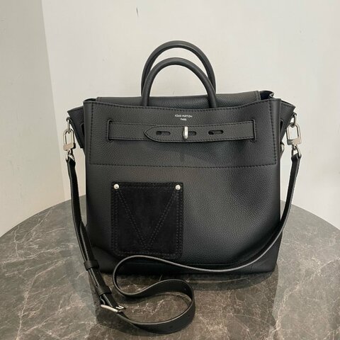 路易威登/Louis Vuitton steamer 黑色全皮30手提包斜背包單肩包 銀扣