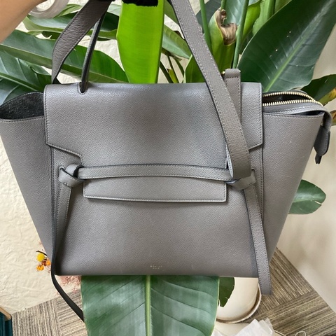 賽琳 Celine 鯰魚包大象灰荔枝紋牛皮手提斜挎包