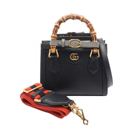 GUCCI Diana 迷你竹節肩斜背包 702732 黑色皮革 二手