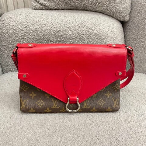 路易威登 Louis Vuitton 信封包 紅色 牛皮拼PVC老花 銀扣