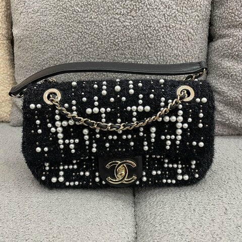 香奈兒 Chanel 珍珠鏈條包 20cm 黑色