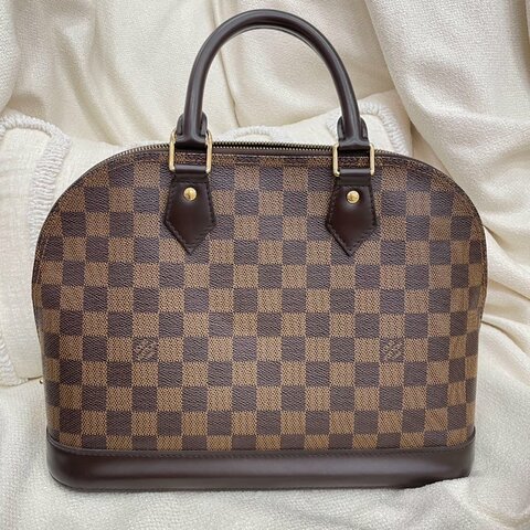 路易威登 Louis Vuitton Alma 貝殼包 小號 32cm 啡色棋盤格 PVC拼牛皮 金扣