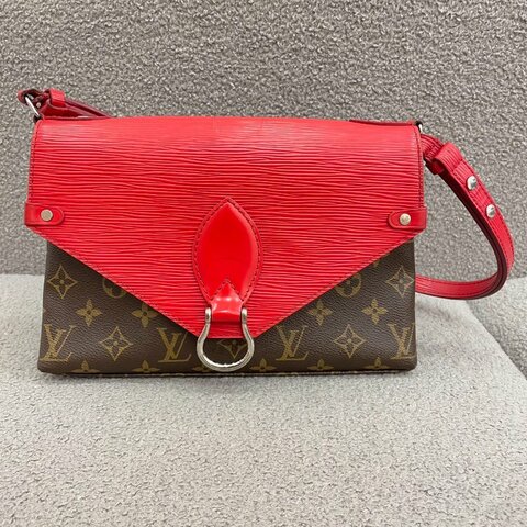 路易威登 Louis Vuitton 水波紋信封包 紅色拼老花 牛皮拼PVC 銀扣