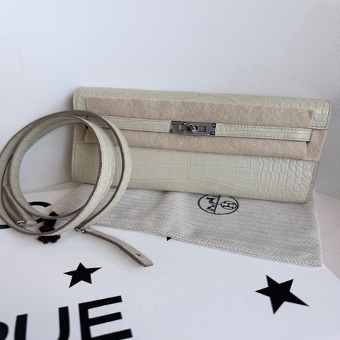 HERMES✨Kelly to go 方框鱷魚 8L冰川白 B刻 皮證 購證