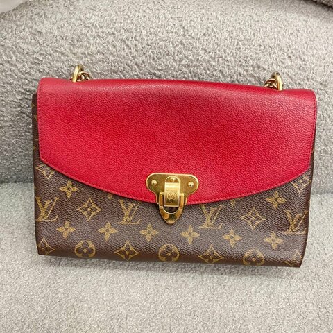 路易威登 Louis Vuitton 信封鏈條包 紅色 牛皮拼PVC老花 金扣