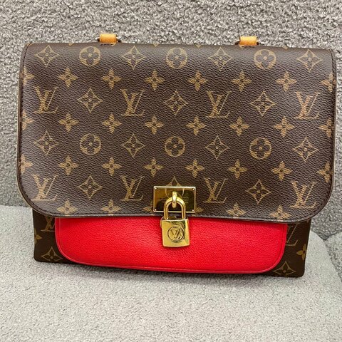 路易威登 Louis Vuitton Marignan 鎖頭郵差包 紅色拼老花 皮革 金扣