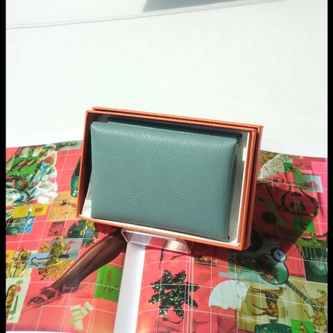 Hermes 7G 天藍色皮革雙層小夾 Calvi Duo