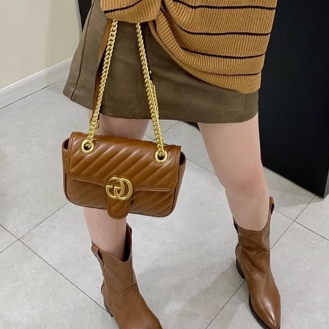 GUCCI古馳Marmont 22焦糖色鏈條包小號有台灣購證999新大全配