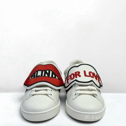 S3005-GUCCI Ace Blind For Love 紅唇可拆式白色休閒鞋470342