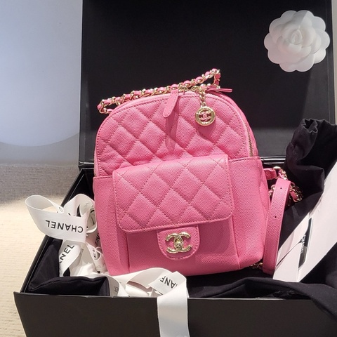 Chanel 香奈兒 糖果粉色雙肩包肩背包 荔枝牛
