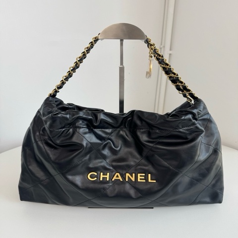 Chanel 黑金22bag 橫版垃圾袋 肩背包