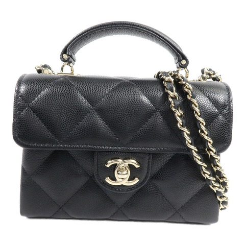 CHANEL 牛皮皮革Mini Top Handle鏈帶手挽肩背兩用袋