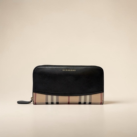 莉亞精品♡ Burberry 黑色拼色拉鍊長夾 二手美包