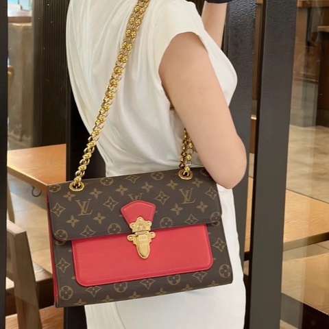 lv 路易威登Victoire 維多利亞老花金珠鏈條包 年份款20年