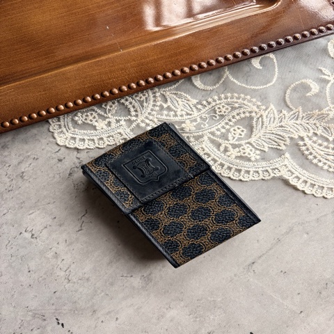 Celine Vintage 經典黑凱旋門 Macadam 印花皮革多功能小盒子 卡片夾