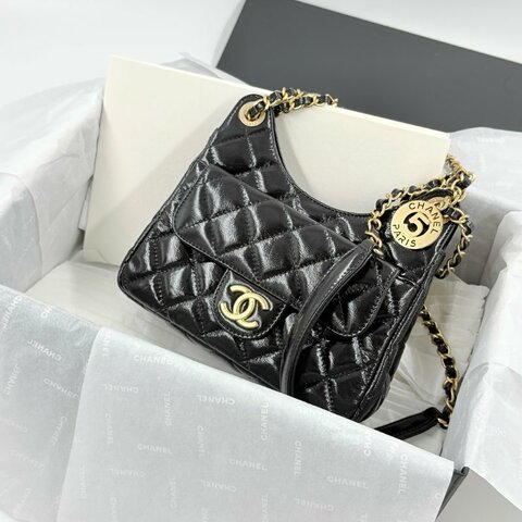 ✿ CHANEL  新版 ❙ 小號 ❙ 黑色金釦油蠟皮hobo天貓肩側背包