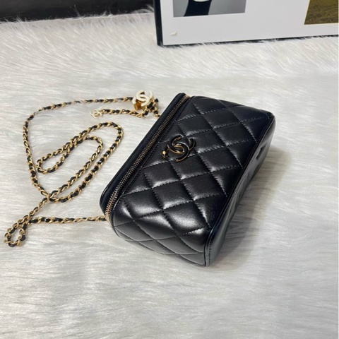 香奈兒/Chanel 晶片款 黑色琺琅鏈條長盒子