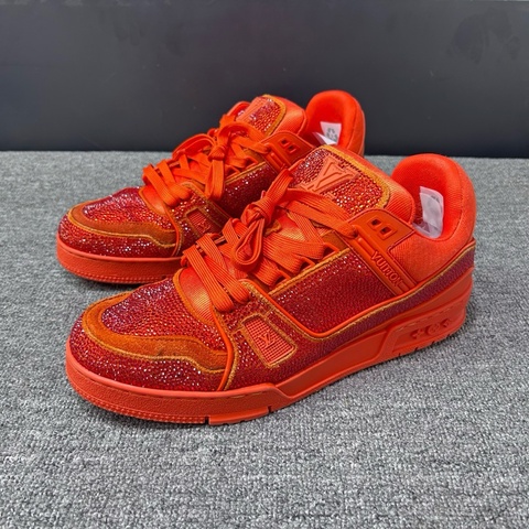 Louis Vuitton 路易威登 LV 橙紅色滿鑽 鑽鞋Trainer 休閒板鞋/43碼