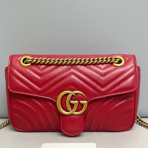Gucci古馳 marmont中號紅金全皮單肩斜挎包  尺寸 26×14×7