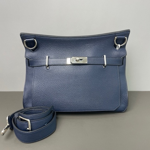 Hermes/愛馬仕 框M刻 深藍色銀扣吉普賽斜背包